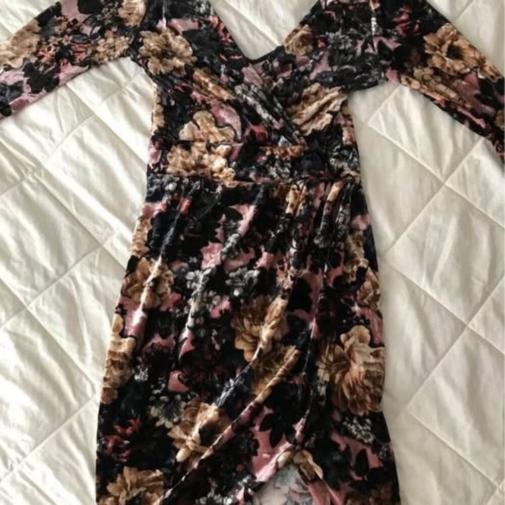 Velour Floral Print Cocktail Dress